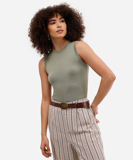 regata feminina de tricot decote redondo verde G regata feminina de tricot decote redondo verde G