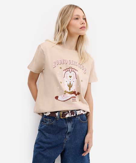 camiseta feminina de algodão rodeo girl bege PP