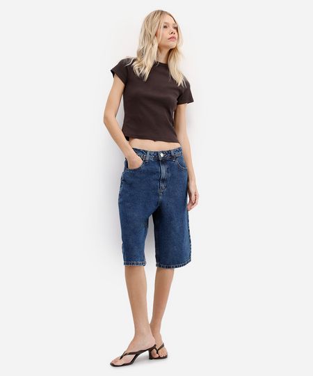 bermuda feminina jeans cintura alta azul 42 bermuda feminina jeans cintura alta azul 42