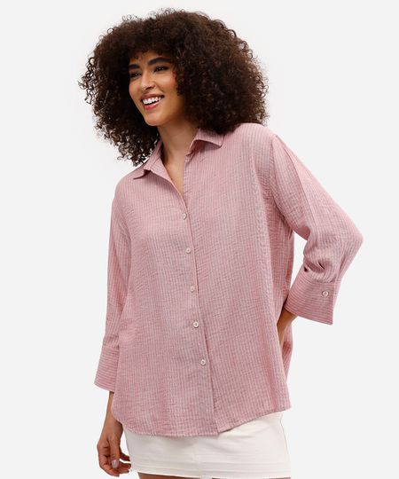 camisa feminina com linho rosa M