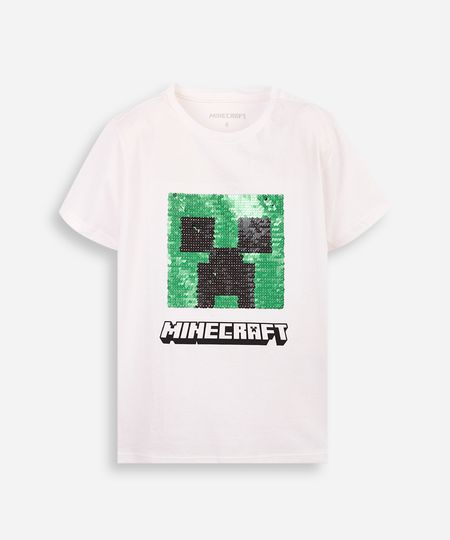 camiseta infantil de algodão minecraft com paetê off white 12