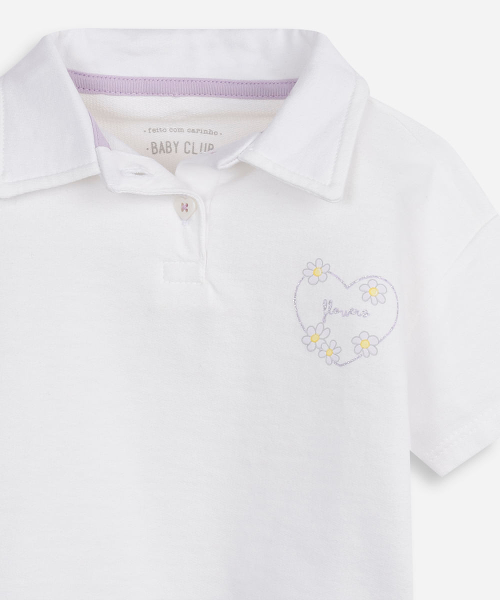 polo infantil em moletom off white