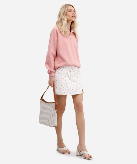 short saia feminino sarja floral cintura super alta off white 40