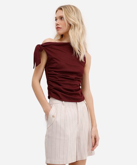 blusa feminina de tule franzida com amarração vinho G blusa feminina de tule franzida com amarração vinho G