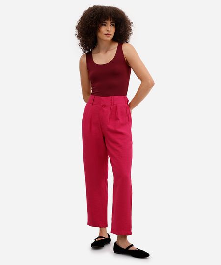 calça de alfaiataria feminina cós elástico rosa 46