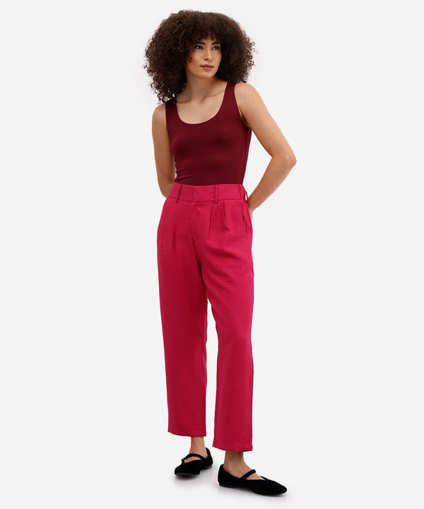calça de alfaiataria feminina cós elástico rosa 46