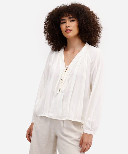 bata feminina com viscose e babados off white GG bata feminina com viscose e babados off white GG