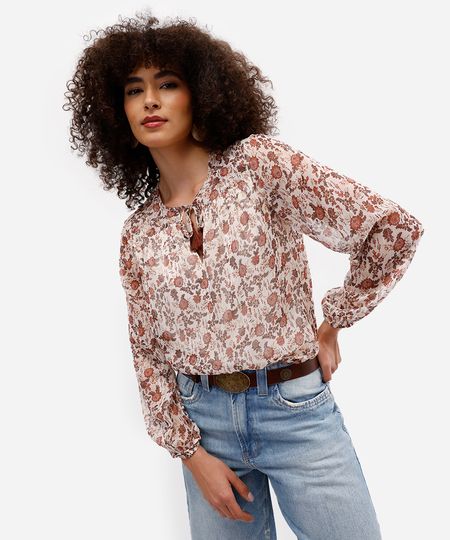 bata feminina com lurex floral bege P bata feminina com lurex floral bege P