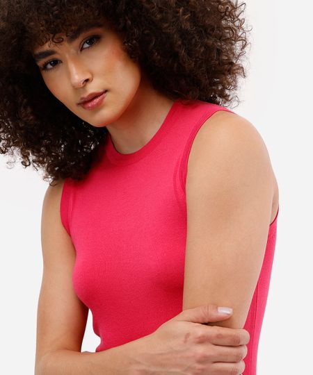 regata feminina de tricot decote redondo rosa M regata feminina de tricot decote redondo rosa M