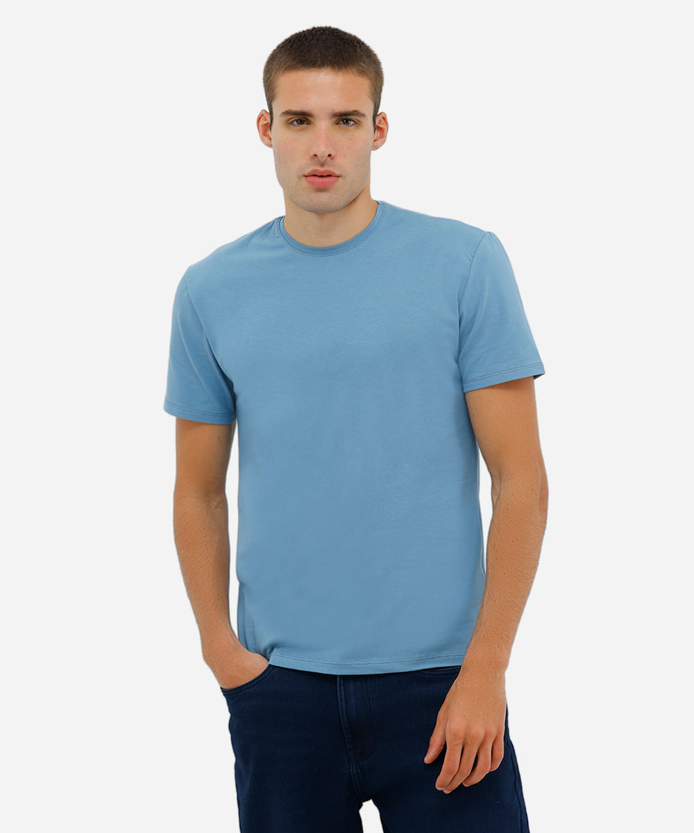 camiseta masculina de algodão básica manga curta azul