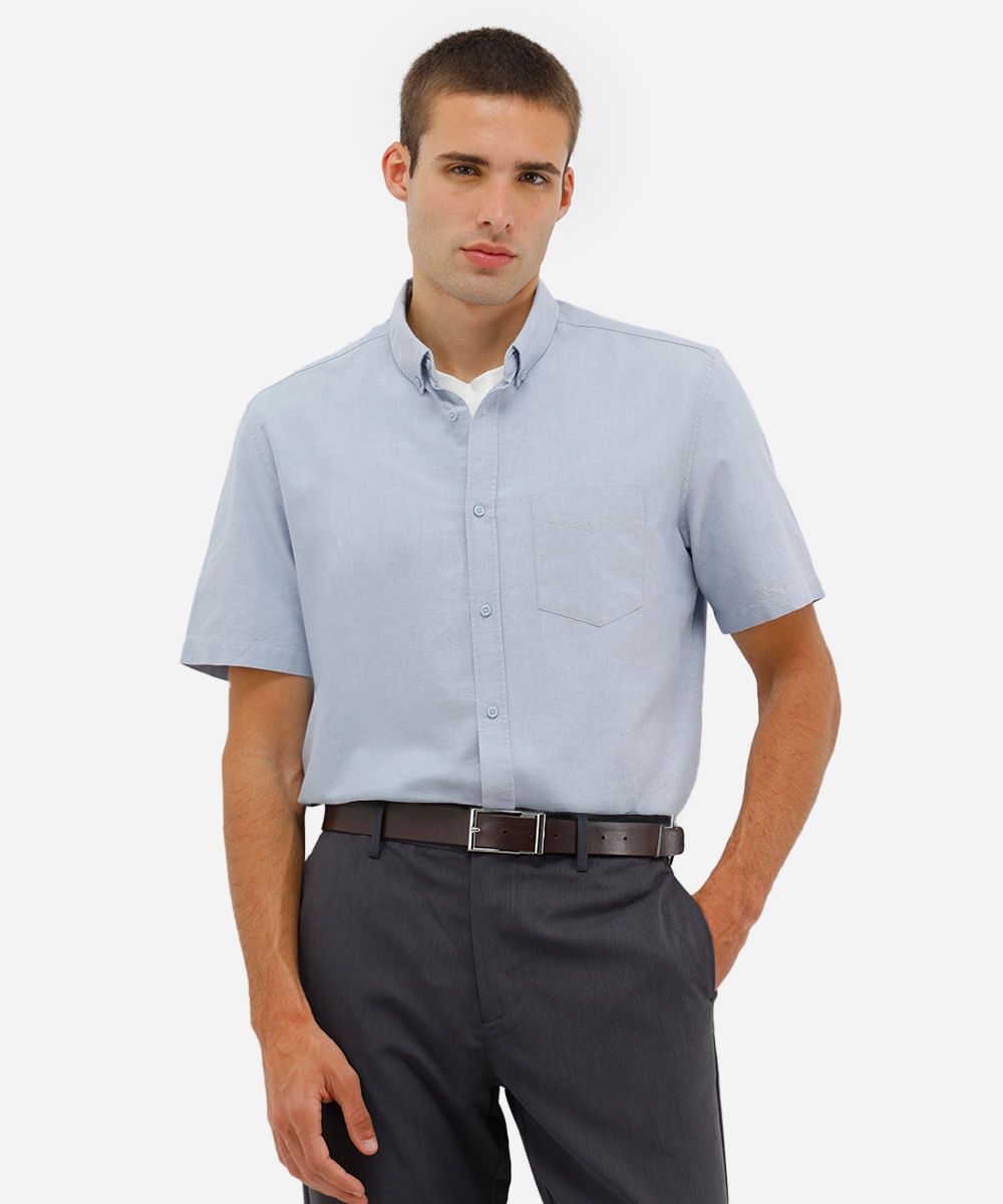 camisa masculina de algodão manga curta azul