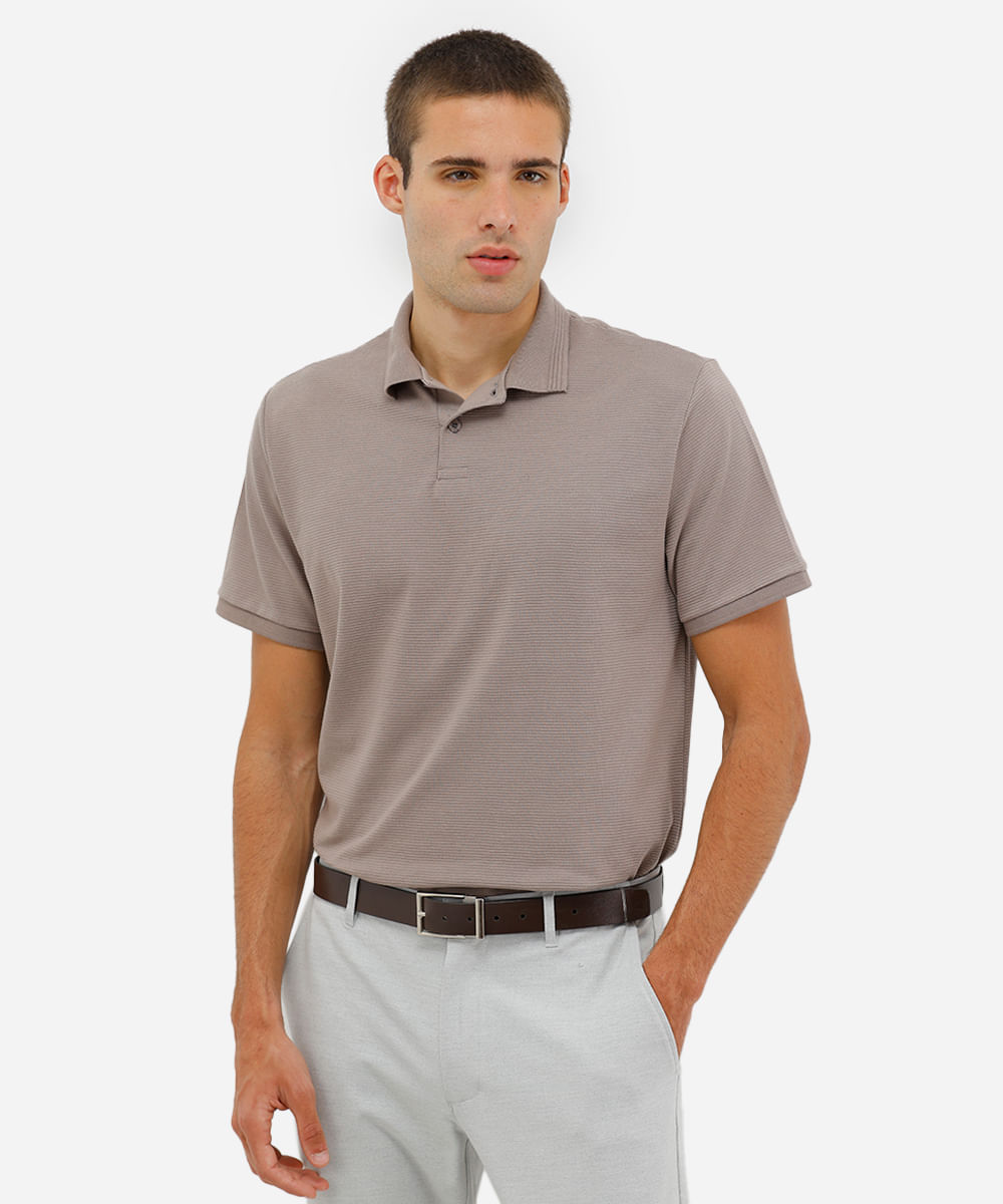 polo masculina manga curta texturizada bege