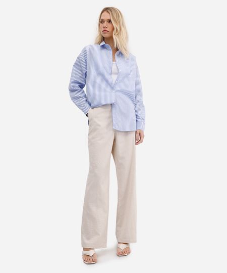 calça reta feminina com linho cintura alta bege 38 calça reta feminina com linho cintura alta bege 38