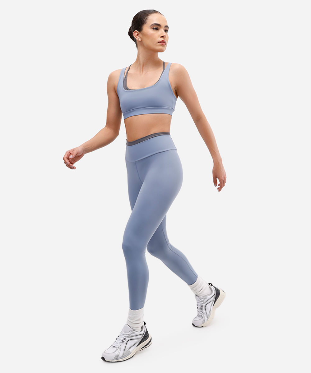 calça legging feminina esportiva ace de poliamida cós bicolor azul