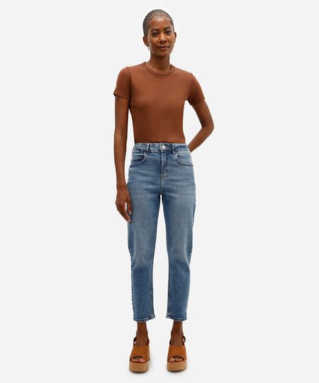 calça jeans mom cintura alta azul 36