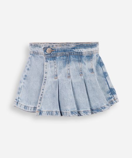short saia infantil jeans com pregas azul 6 short saia infantil jeans com pregas azul 6