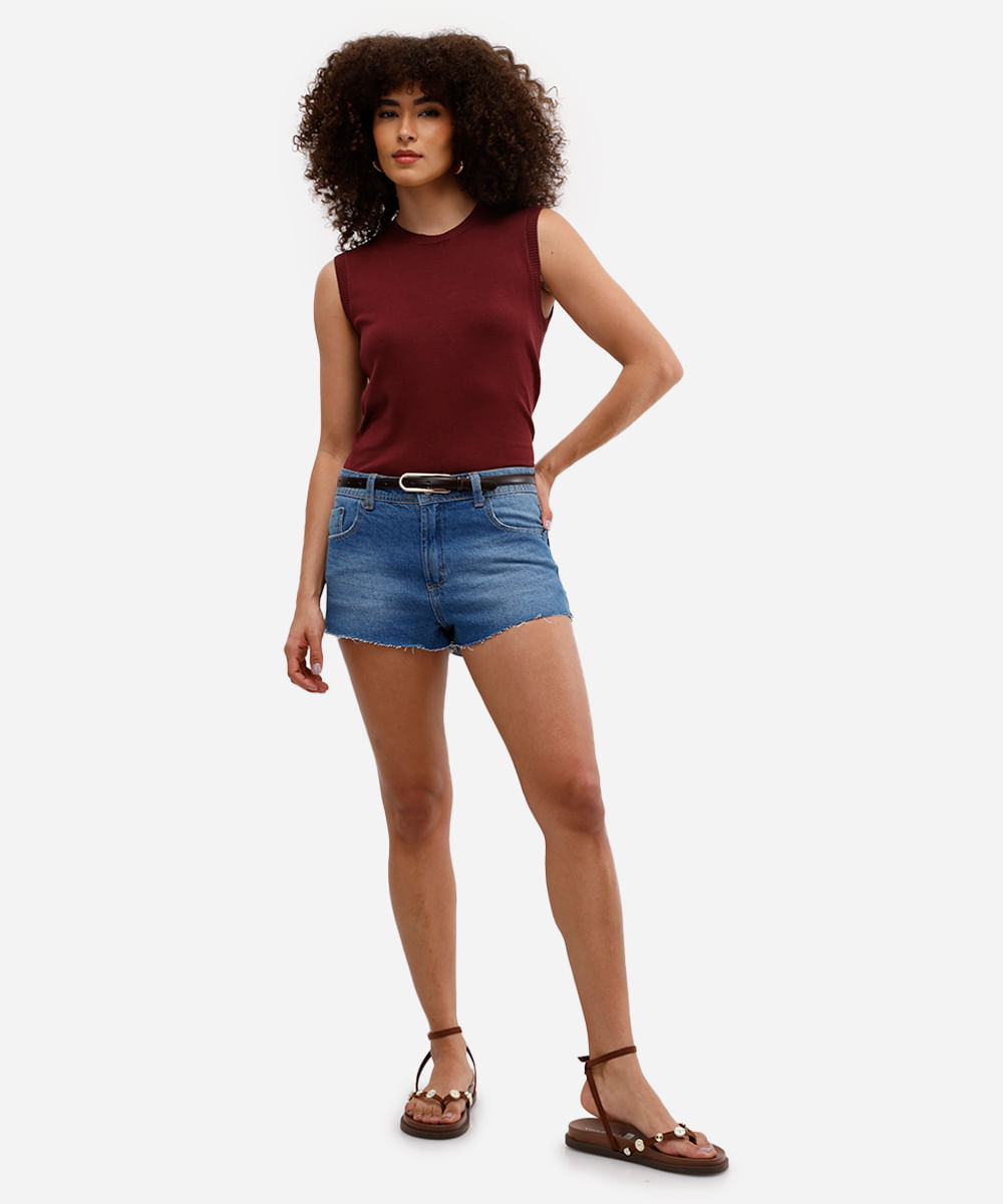 short curto feminino jeans cintura média azul