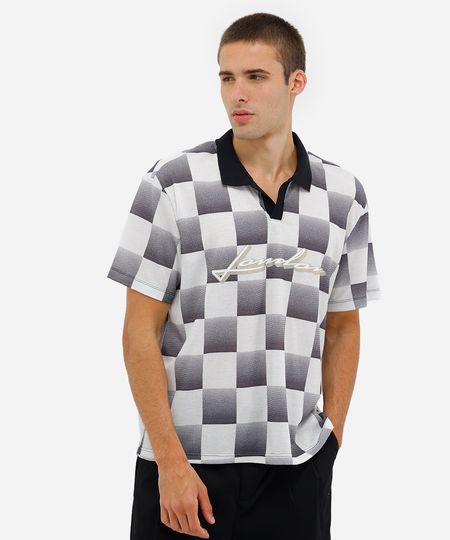 polo masculina quadriculada malha esportiva oversized off white P