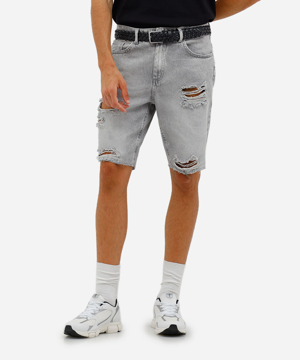 bermuda slim urban masculina jeans preta cinza