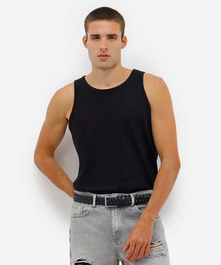 regata básica masculina de tricot com algodão peruano preta P