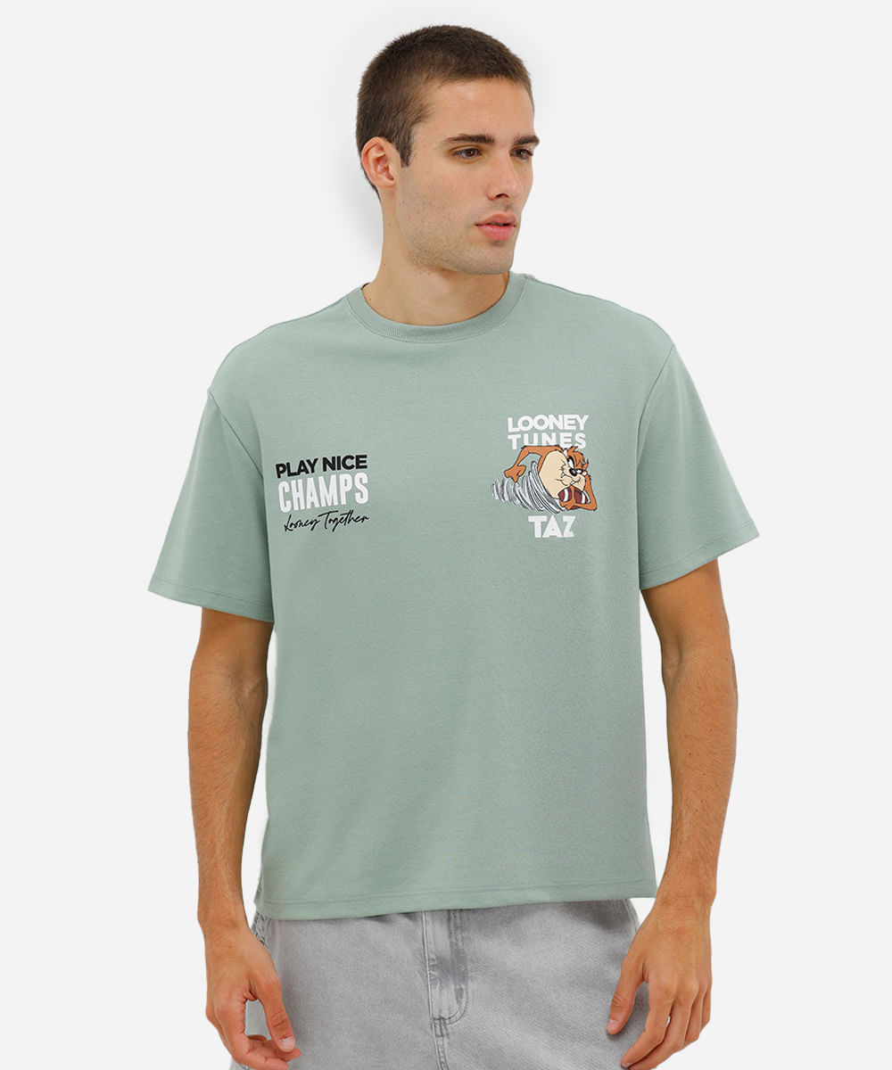 camiseta masculina box fit looney tunes taz verde