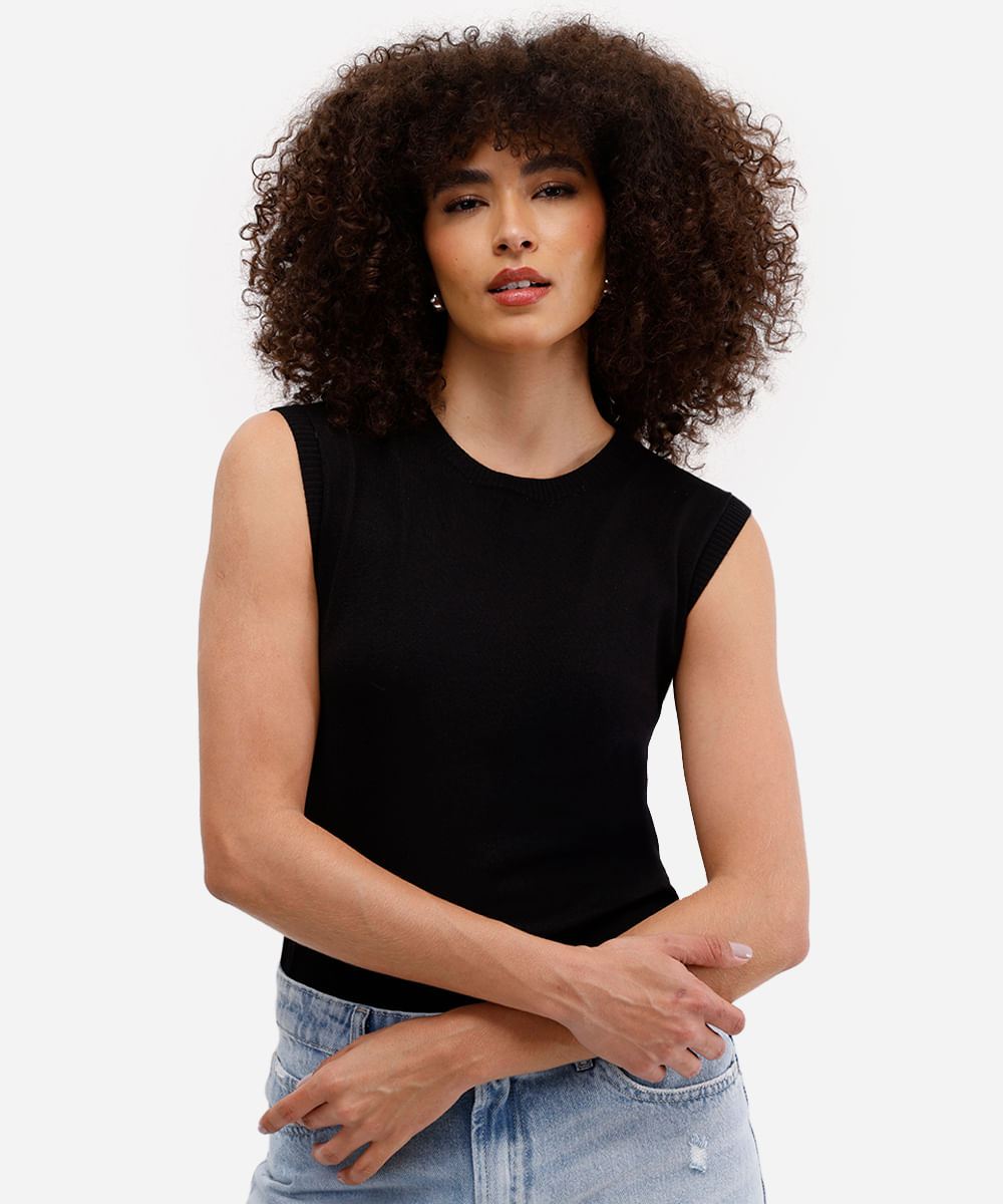 colete básico feminino de tricot preto