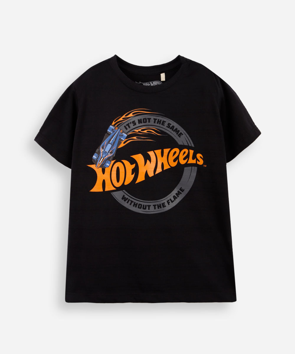camiseta de algodão infantil hot wheels preta