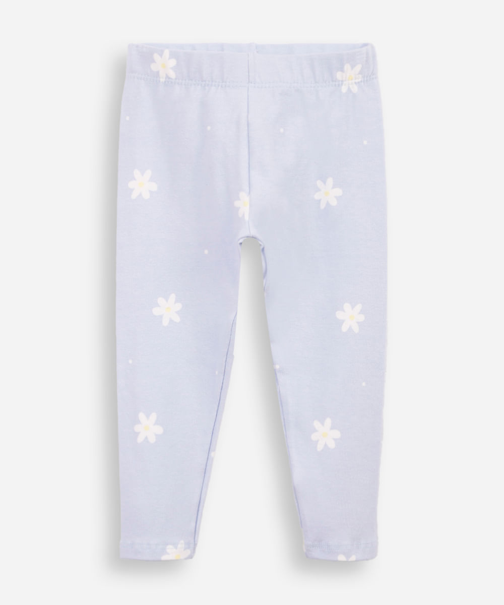 calça legging infantil cotton floral azul
