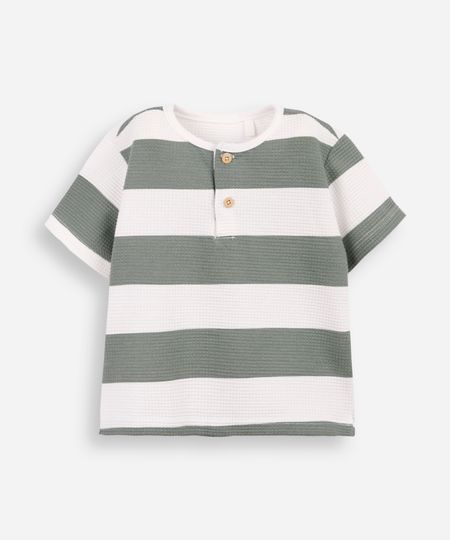 camiseta de algodão infantil texturizada e listrada verde 1
