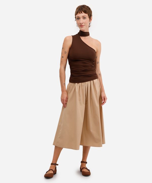 saia midi feminina godê de algodão bege 38
