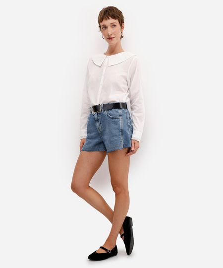 short feminino jeans com recorte barra a fio azul 36 short feminino jeans com recorte barra a fio azul 36