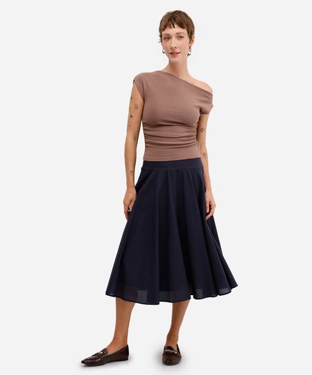 saia midi feminina godê de algodão azul 34 saia midi feminina godê de algodão azul 34