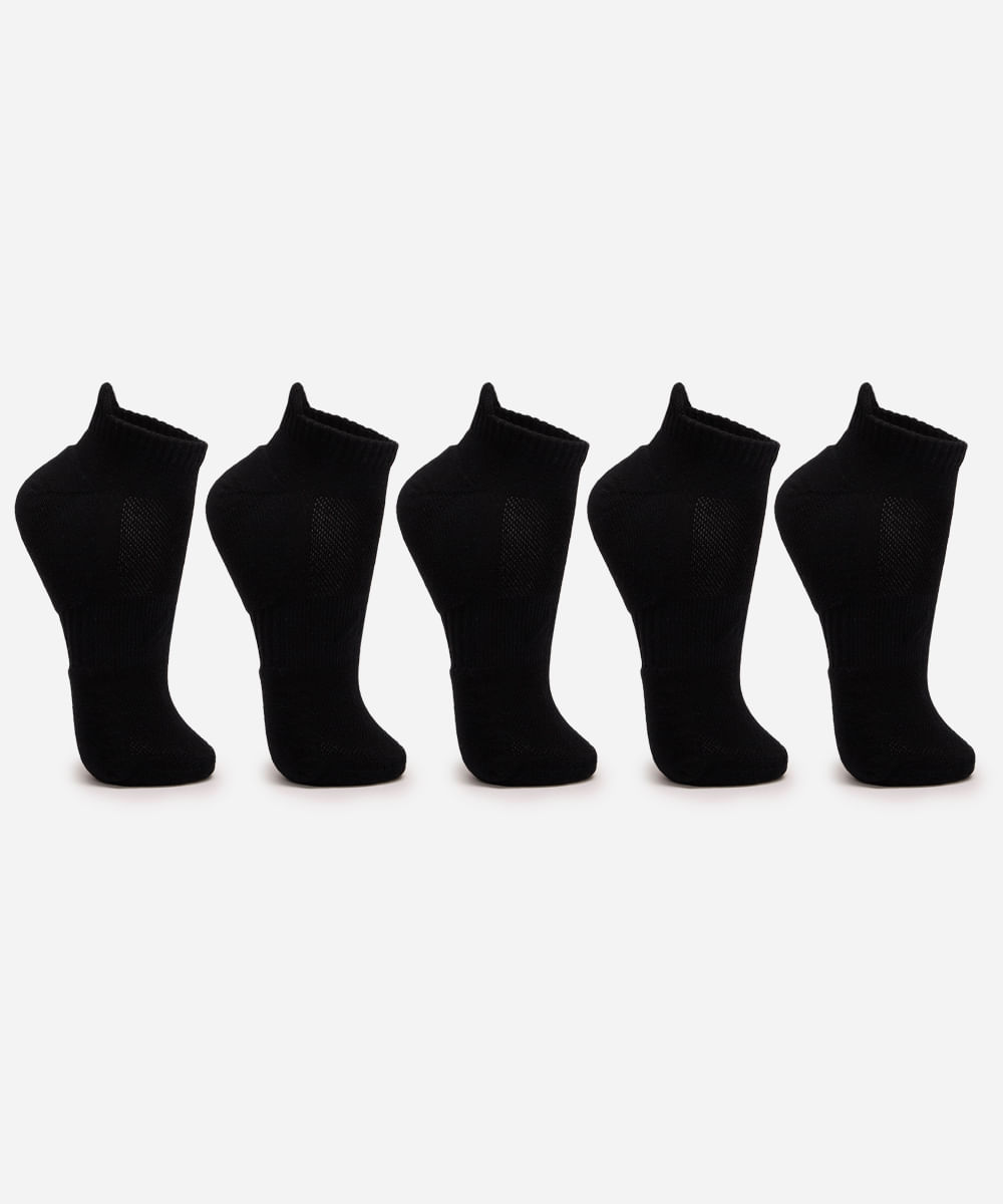 kit de 5 meias esportivas masculinas cano curto preto