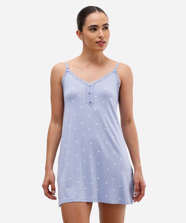 camisola feminina de viscose com renda estampada azul M