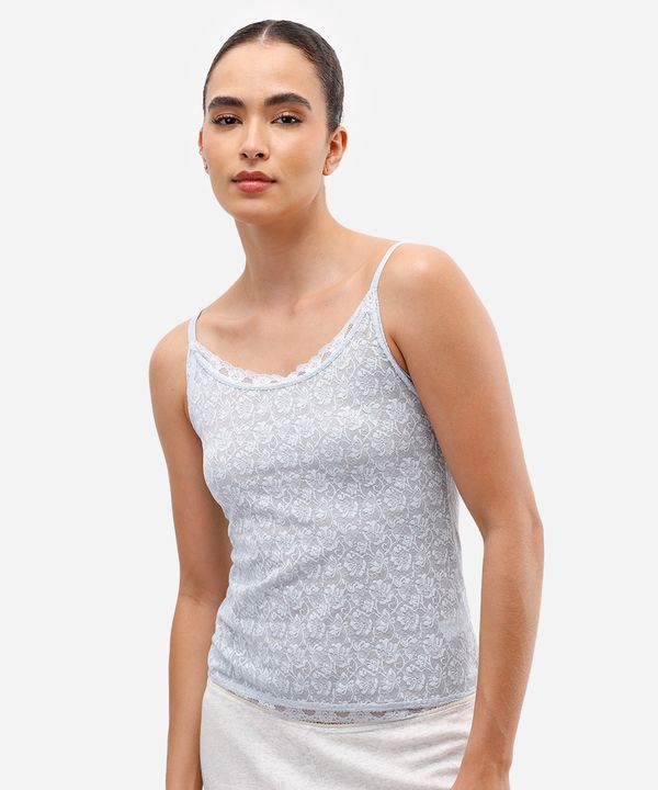 regata de pijama feminina em renda floral azul M