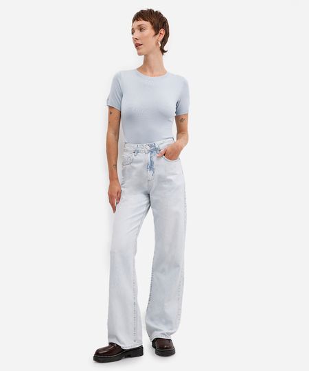 calça wide leg slim feminina jeans cintura alta azul 34 calça wide leg slim feminina jeans cintura alta azul 34