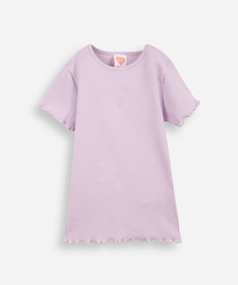 camiseta infantil ribana bordado lilás