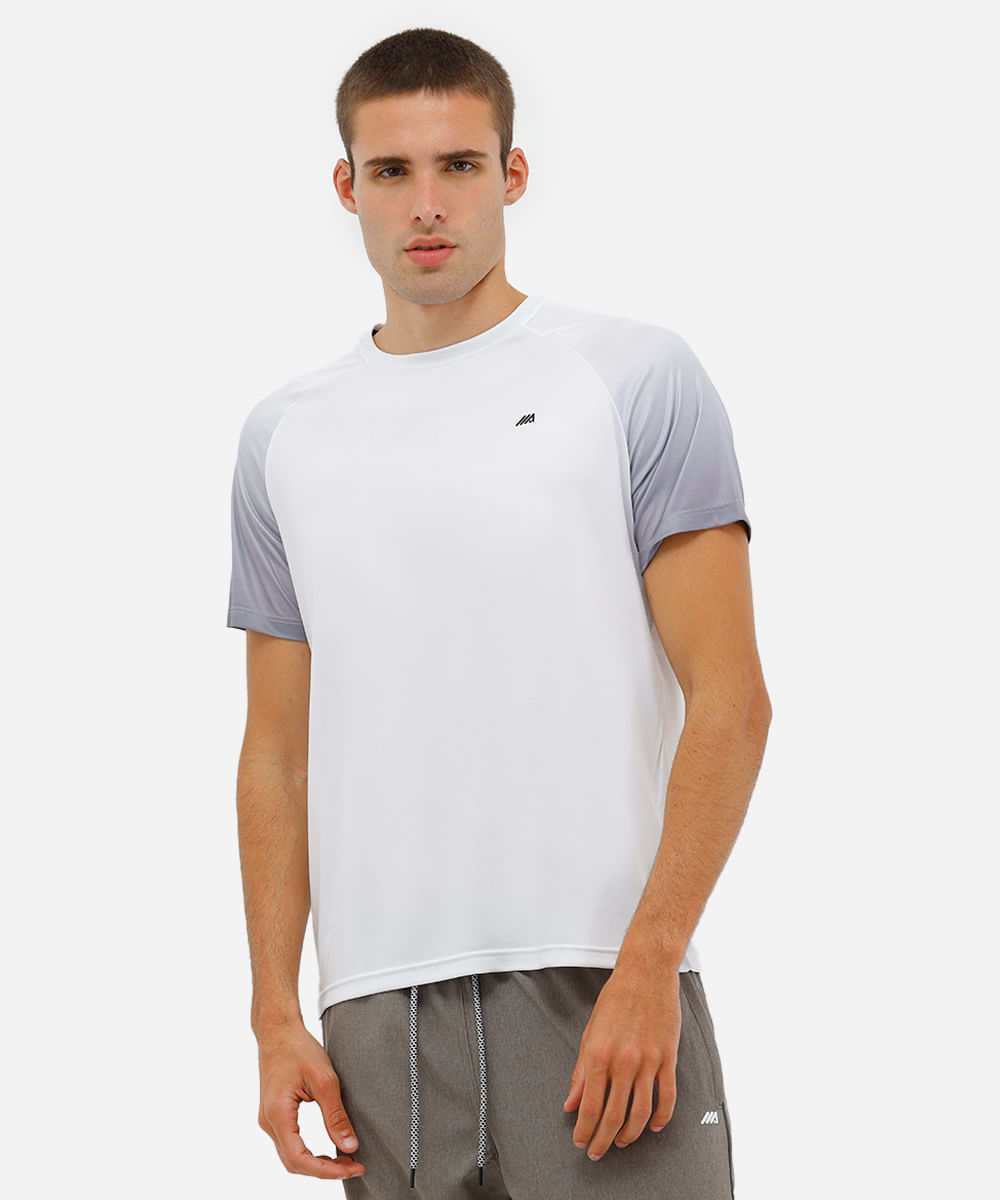 camiseta masculina esportiva ace manga curta degradê branca