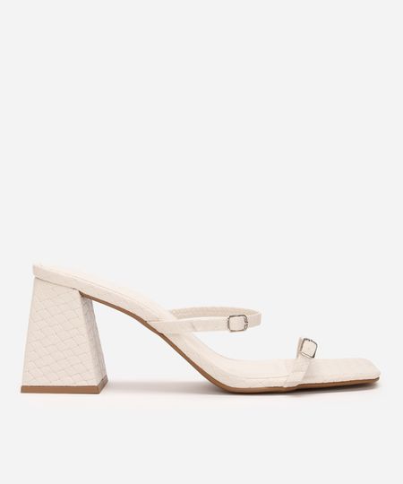 sandália bico quadrado salto grosso texturizada oneself off white 36 sandália bico quadrado salto grosso texturizada oneself off white 36