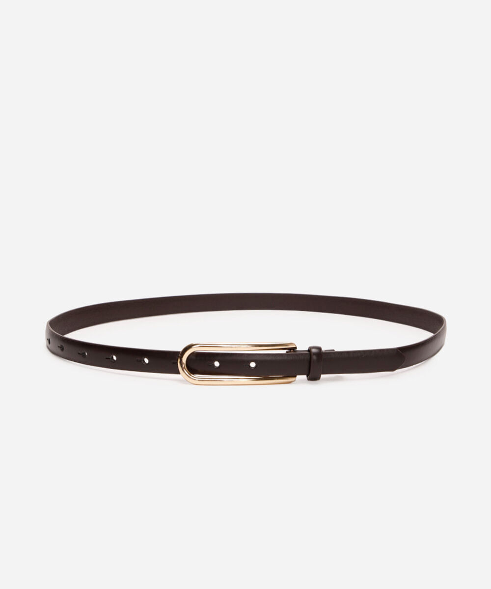 cinto fino com fivela alongada marrom