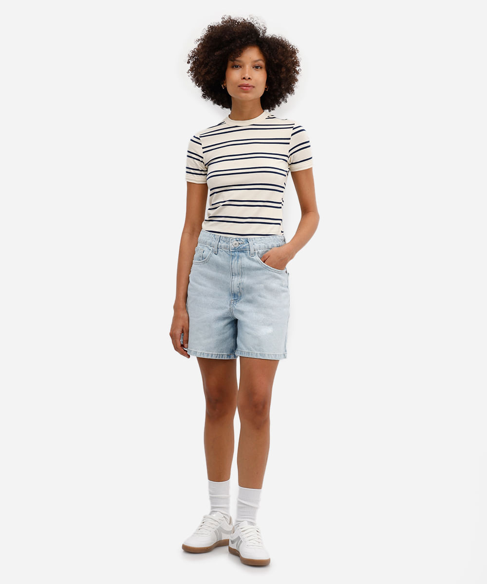 bermuda mom feminina jeans destroyed azul
