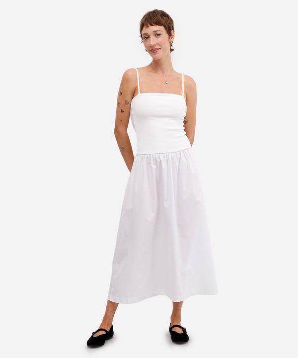 vestido midi feminino de algodão alça fina off white M