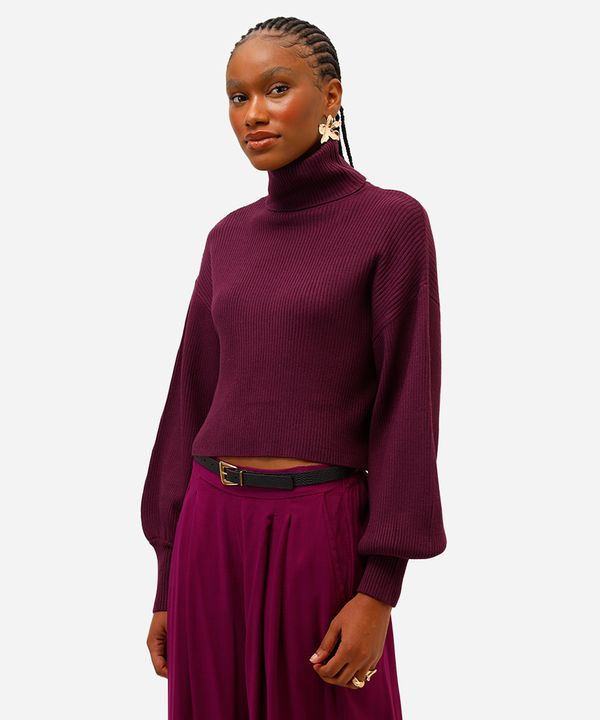 suéter de tricot cropped gola alta roxo P