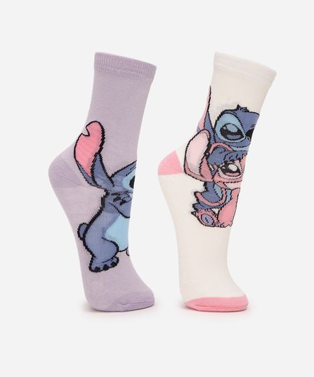 kit de 2 meias infantis cano alto stitch colorido 22-25 kit de 2 meias infantis cano alto stitch colorido 22-25