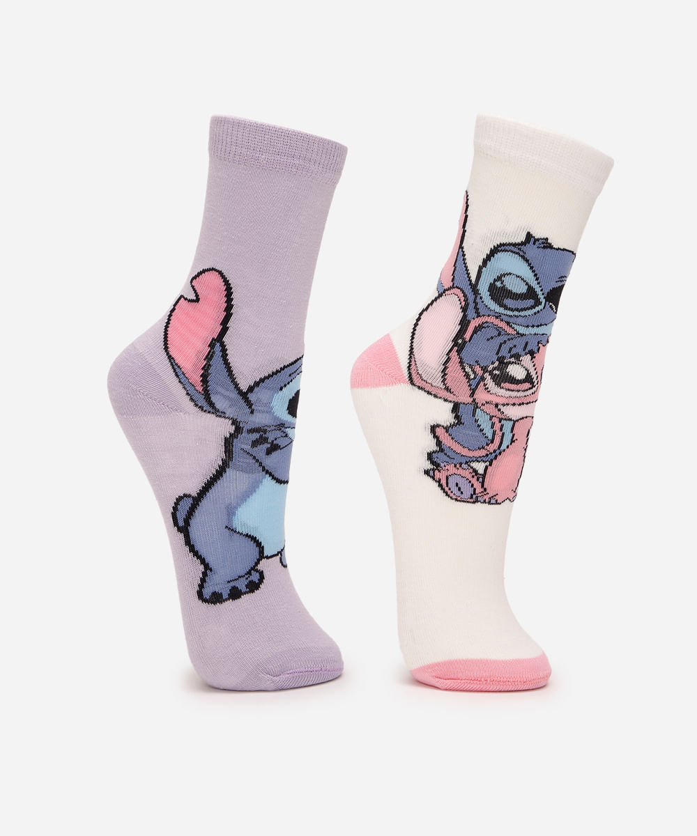 kit de 2 meias infantis cano alto stitch colorido kit de 2 meias infantis cano alto stitch colorido