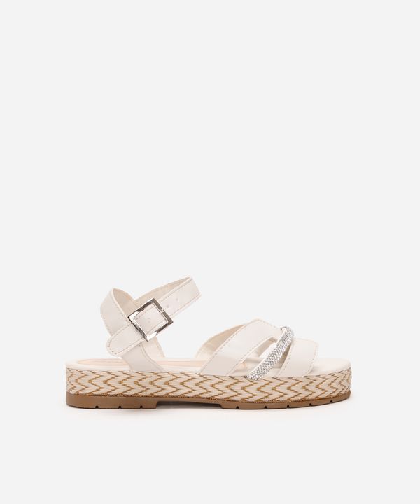 sandália infantil com recortes e brilho off white 33