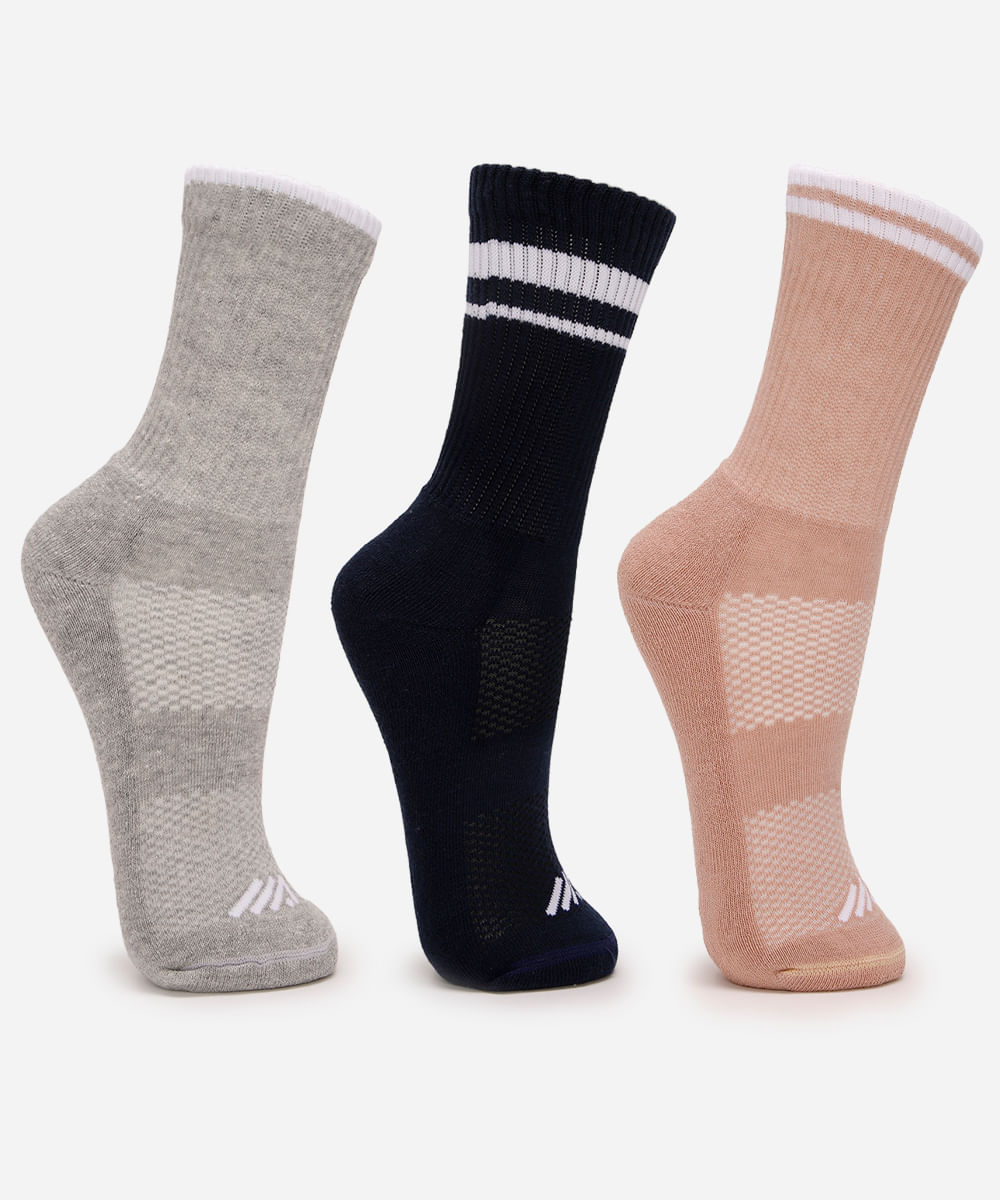kit de 3 meias cano longo esportivas ace 34-39 colorido kit de 3 meias cano longo esportivas ace 34-39 colorido
