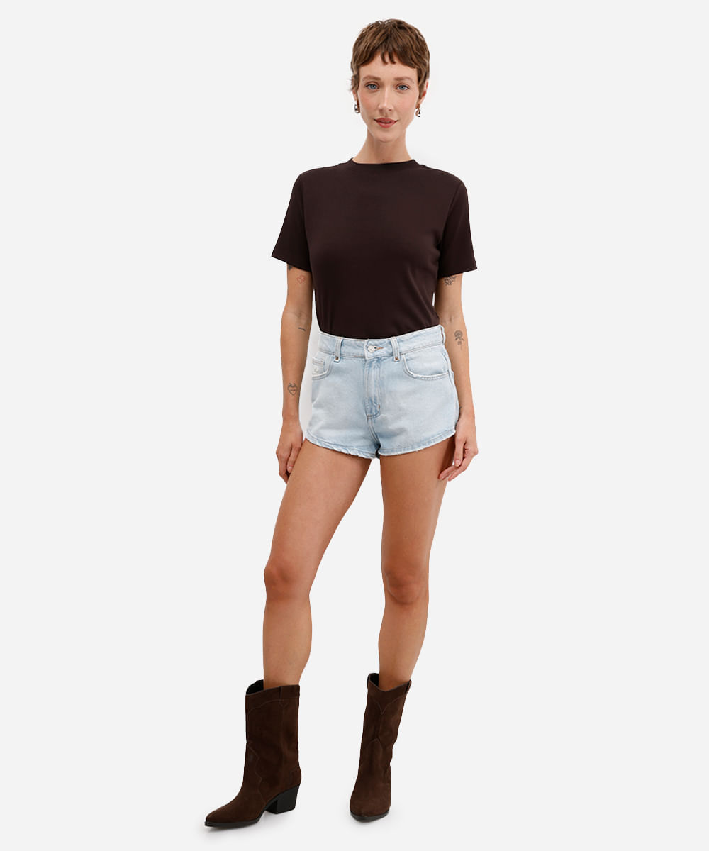 short curto feminino jeans cintura média azul