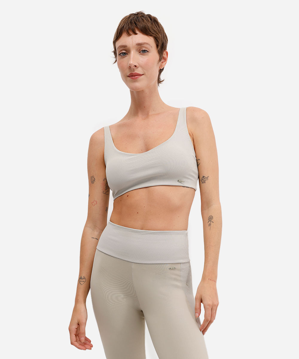 top feminino esportivo ace canelado bege