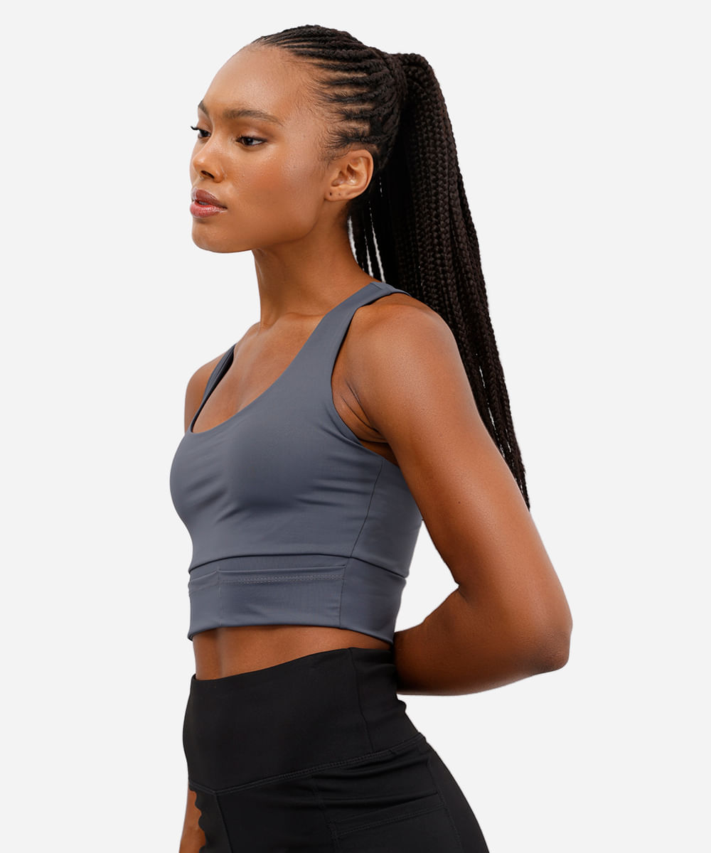 top nadador feminino esportivo ace com refletivo e bojo removÃvel cinza